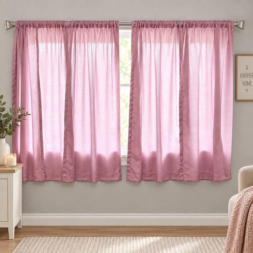 Your Zone Pink Curtain Panels set of 4 30x63 rod pocket sheer window curtains
